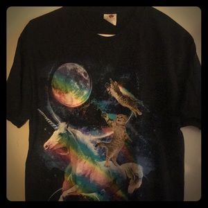 Men’s trippy unicorn and cats in space T-shirt